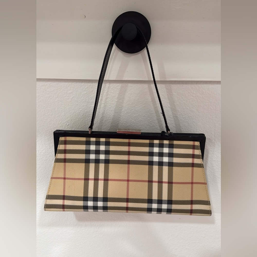 Vintage Burberry Beige and Black Plaid Clutch